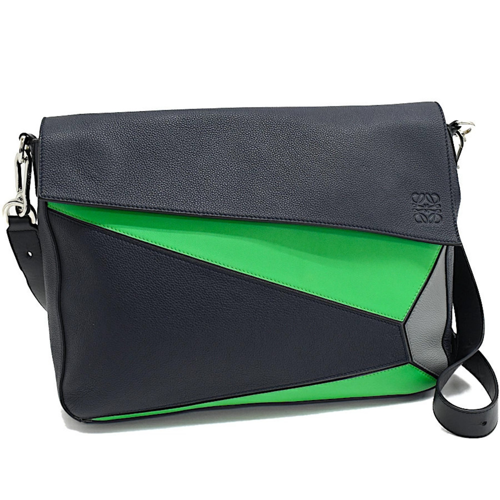 Loewe Puzzle Crossbody Messenger Bag Anagram Leather Navy Blue Green Gray